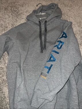 Ariat Gray Crewneck Hoodie with Blue Sleeve Logo